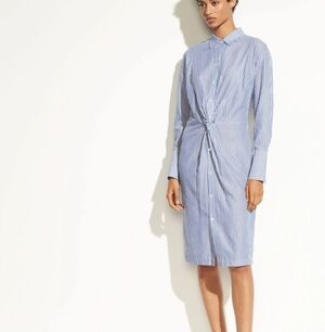 Vince Classic Blue and White Stripe Long Sleeve Shirt Dress Twist Size 6